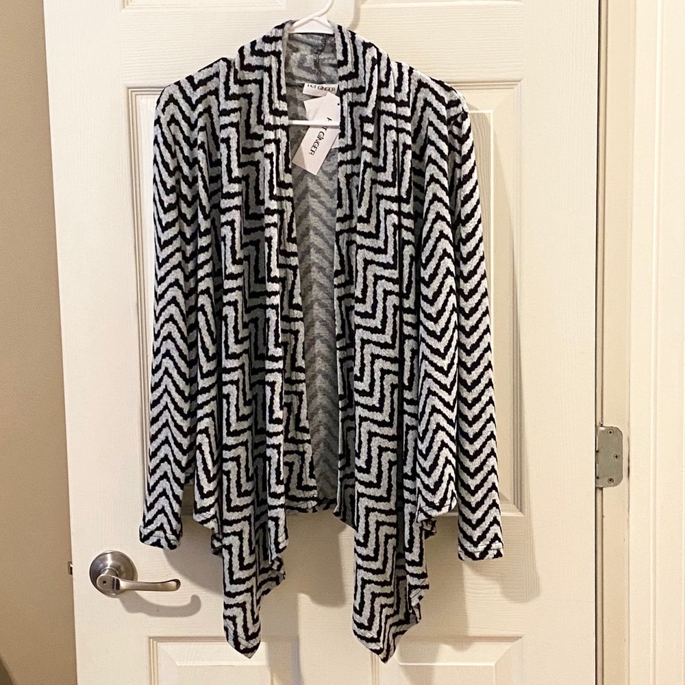 Gray Black Chevron Striped Open Front Cardigan NWT